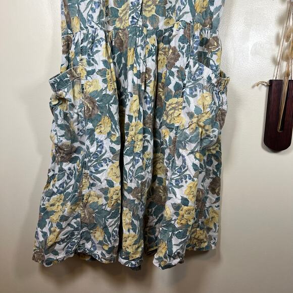 Women's Medium Sleeveless Vintage Chandri Yellow Flower Sundress - Picture 3 of 6